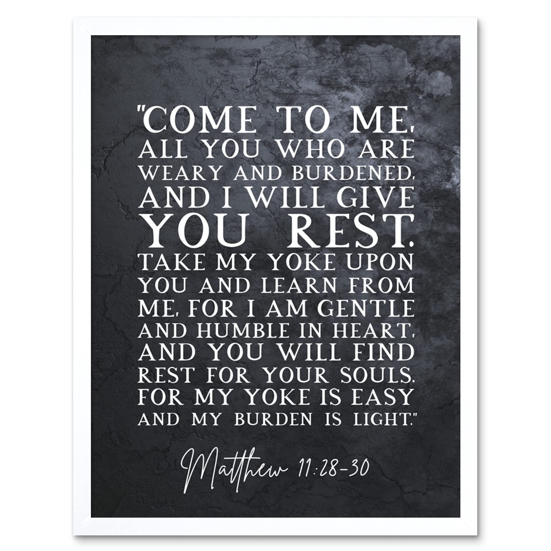 Artery8 Matthew 11:28-30 Come to Me All You Who Are Weary I will Give You Rest Christian Bible Verse Quote Scripture Typography Art Print Framed Poster Wall Decor 12x16 inch