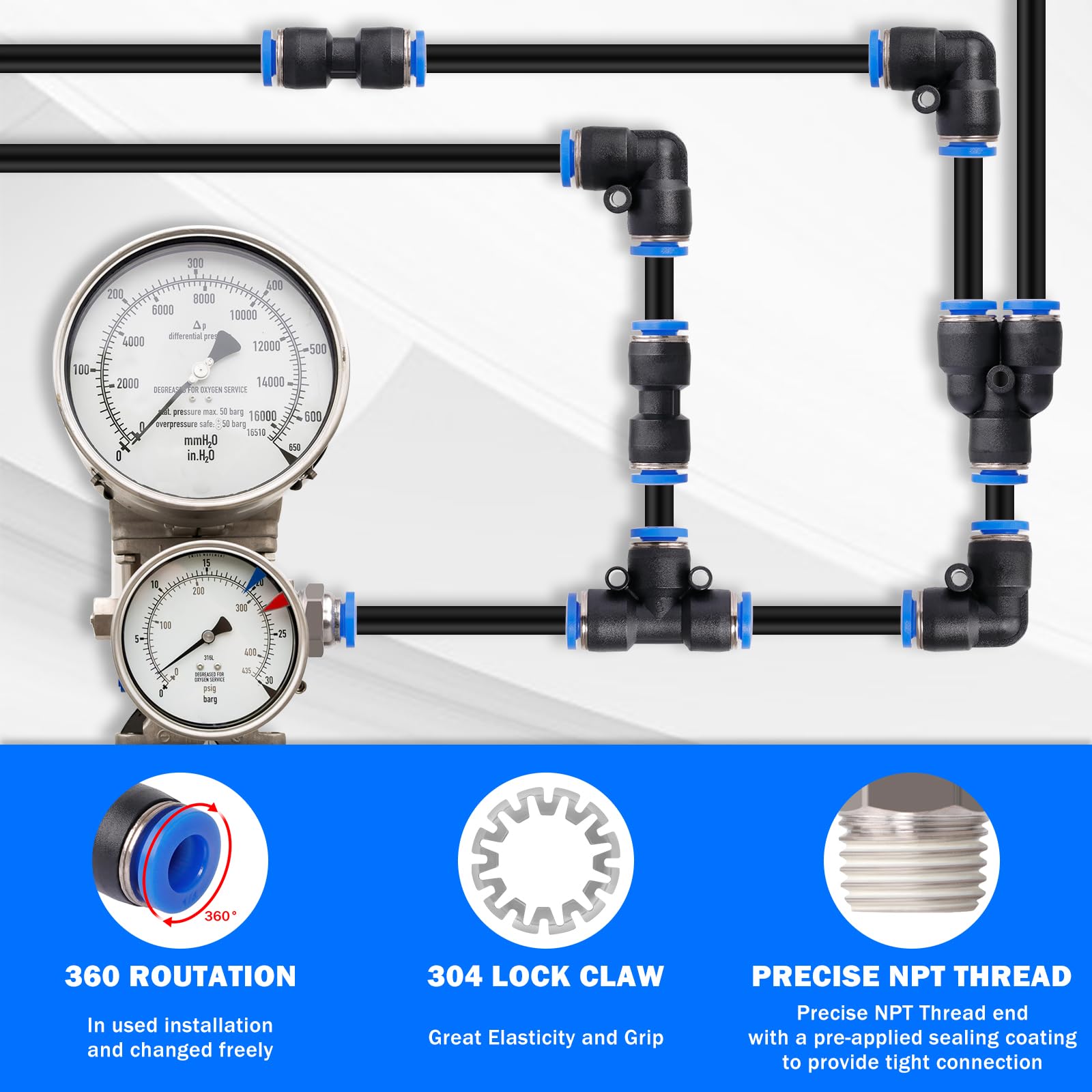 Kit de tubos de línea de aire, accesorios de conexión rápida de línea de aire de 1/4 pulgadas de diámetro exterior x 32.8 pies y 3/8 pulgadas de diámetro exterior x 32.8 pies (10 m) y 3/8