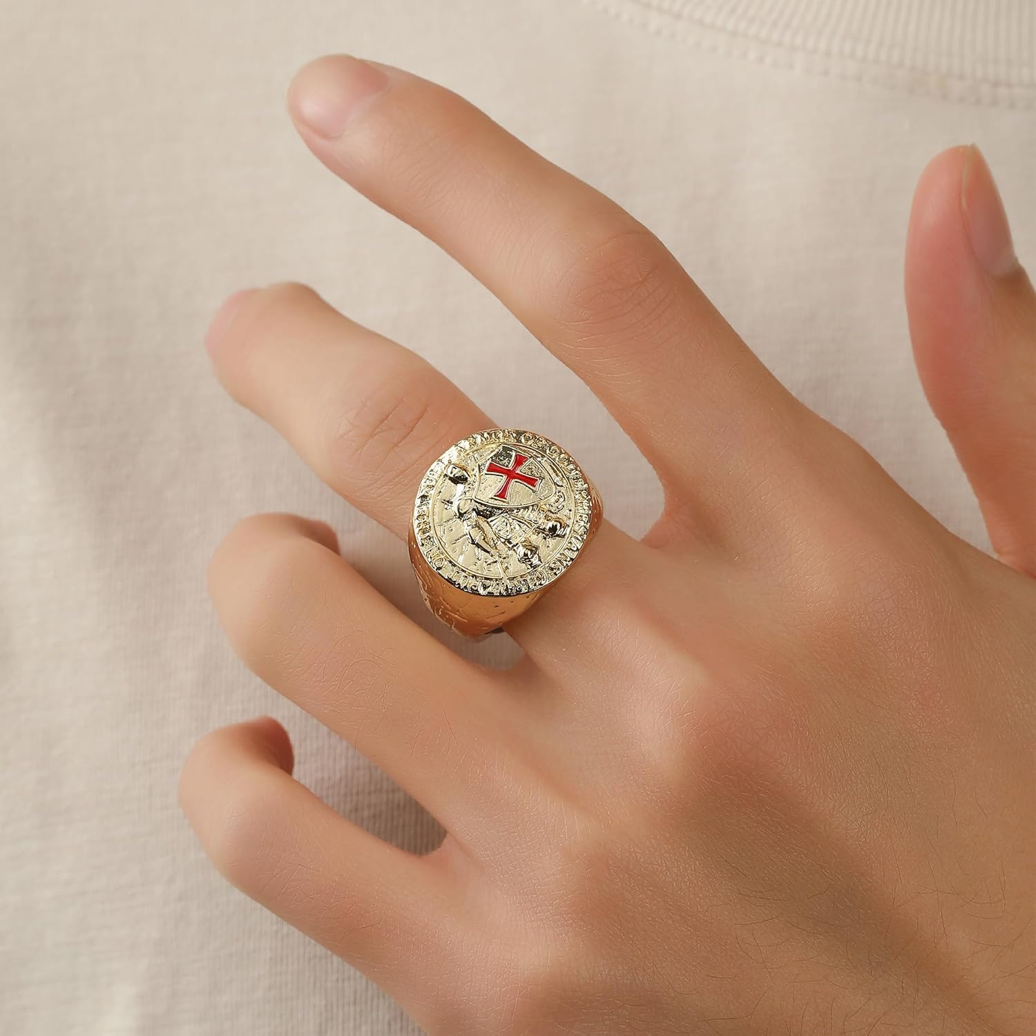 Yumikoo Mens Rings Copper Red Cross Rings for Men christian Knights Templar Put On The Whole Armor of God Ephesians - Image 2