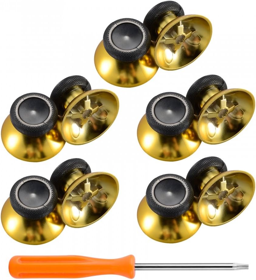 eXtremeRate 10 pcs Rubberized Chrome Gold Thumbsticks Analog Sticks Buttons Replacement Parts for Xbox One Standard for Xbox One Elite for Xbox One S/X and for Xbox Series X & S Controller