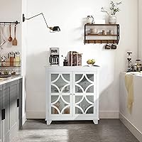 Vista 4 de Giantex Aparador de buffet, armario de cocina independiente con estante ajustable, 2 puertas decorativas de vidrio, organizador de almacenamiento
