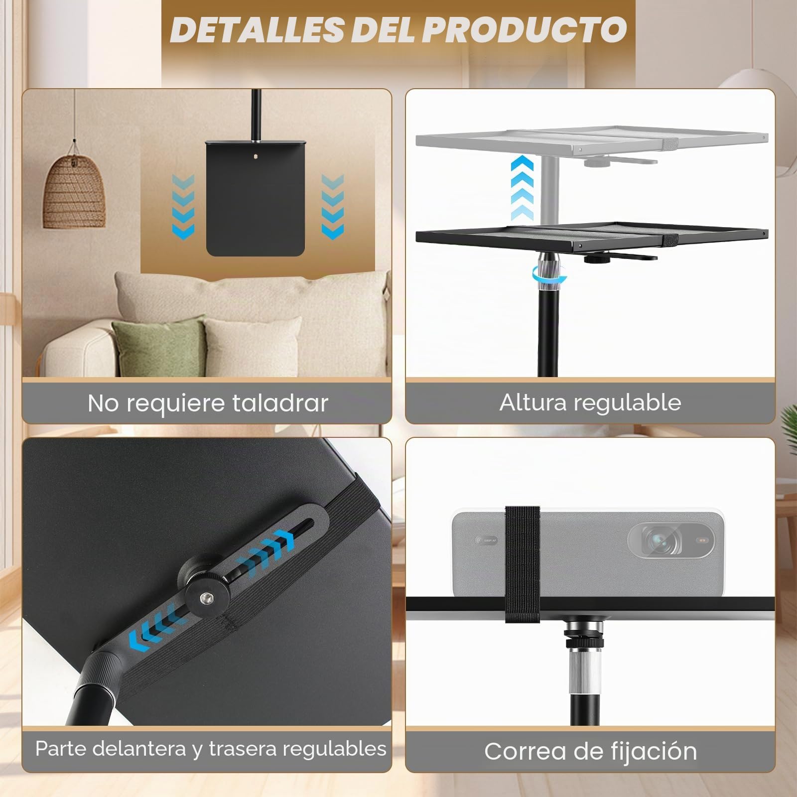 Soporte para proyector para cama y sofá, longitud de soporte ajustable 24 – 41 cm, diseño oculto, soporte para proyector, compatible con 99% proyectores XGI-MI Nebu-la Van-KYO Ep-Son (24-41 cm