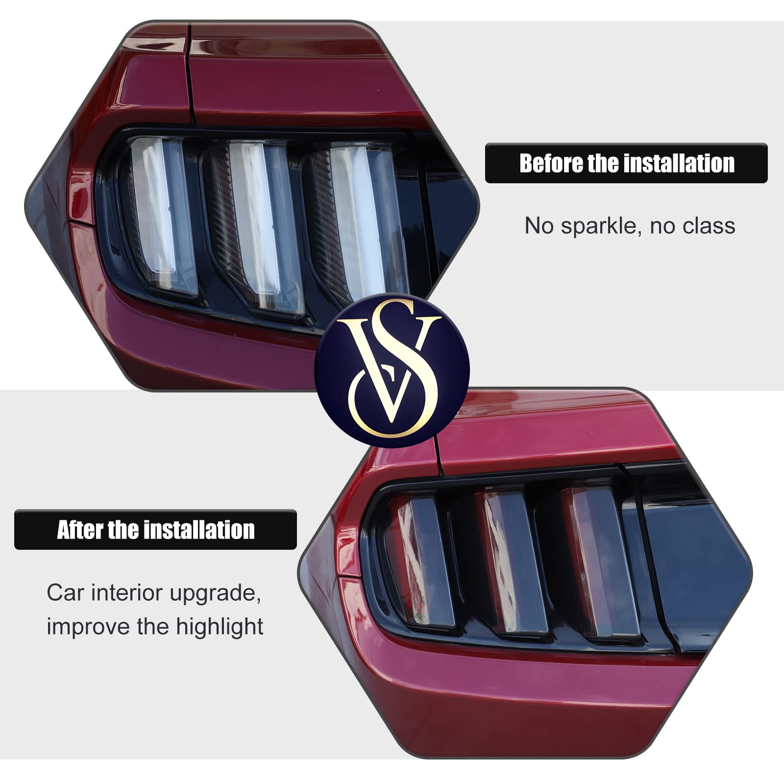 JeCar Copertura per fanali Posteriori Mustang, Accessori compatibili con Ford Mustang 2015 2016 2017 (Nero Fumo)