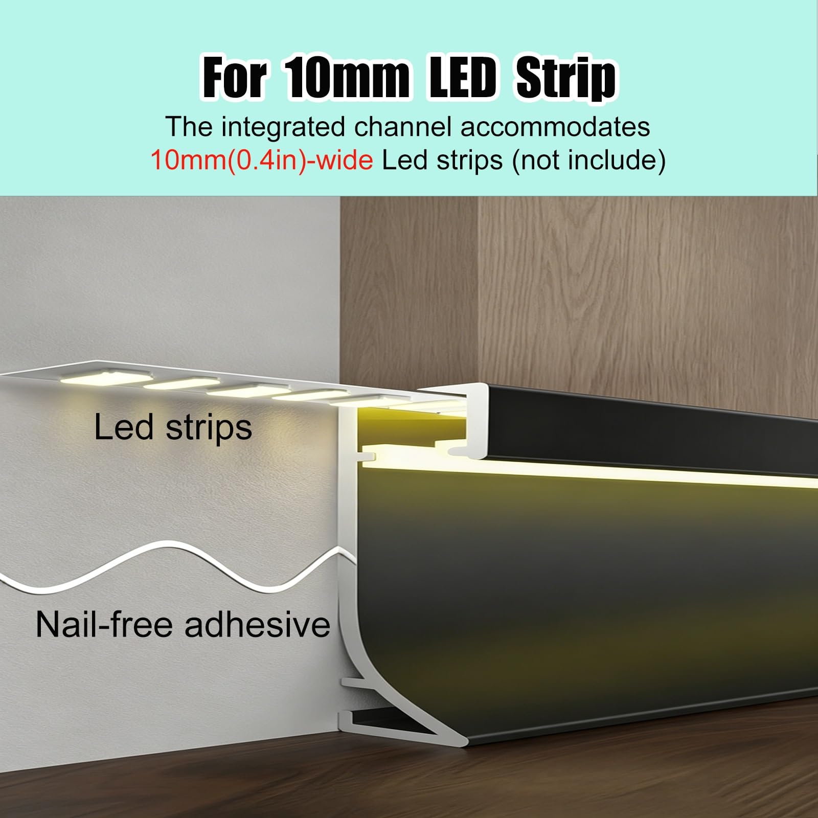 battiscopa Strisce Luminose Battiscopa Led, Cucina In Lega Di Alluminio Da 5 8 Cm, Modanatura Battiscopas Pavimento(C 8cm/3'',1.8 m/6ft)
