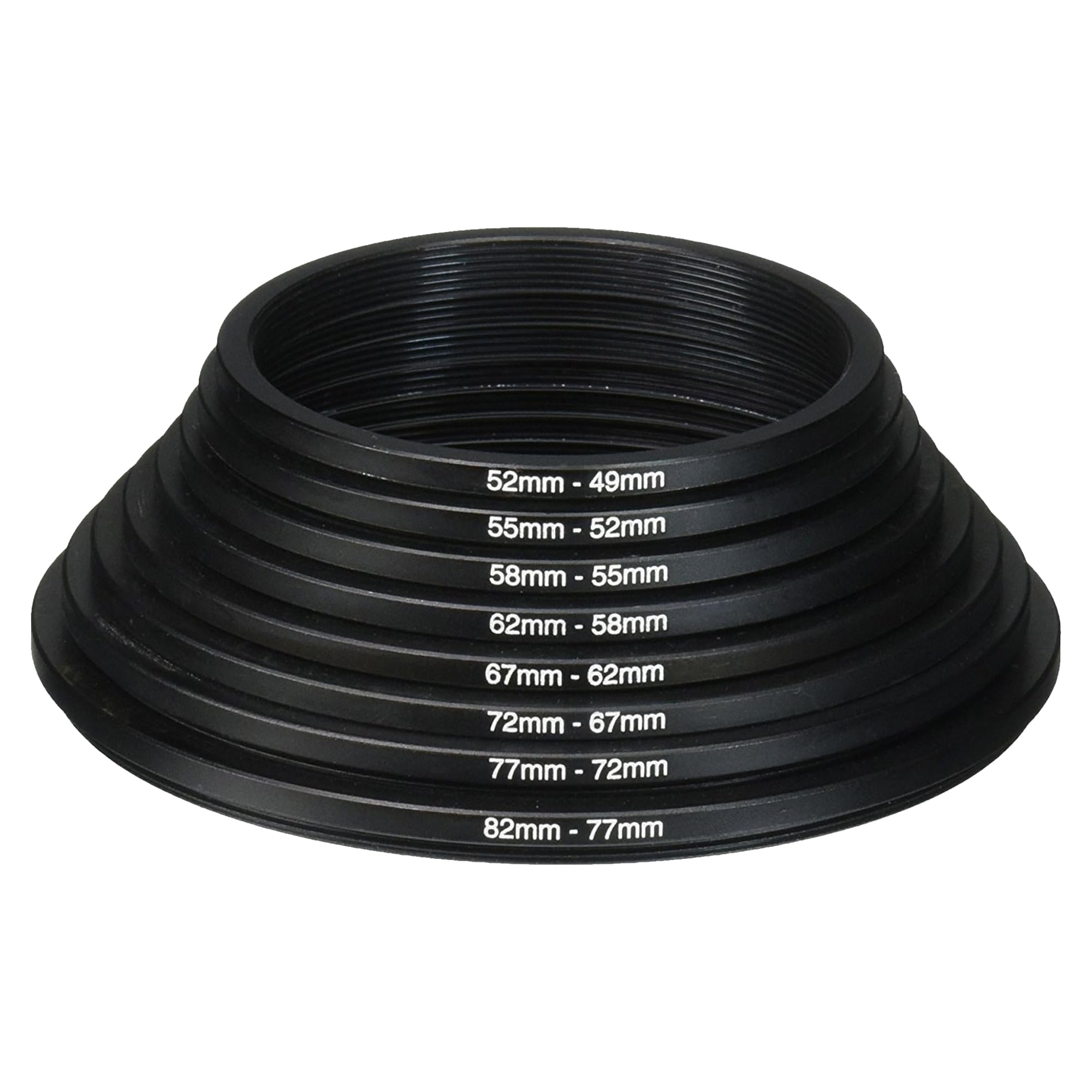 HIFFIN Camera Lens Stepping Down Filter Adapter Rings, 82-77, 77-72, 72-67, 67-62, 62-58, 58-55, 55-52, 52-49mm Metal Stepping Down Rings Kit with Anodized Aluminum Threaded Black Frame