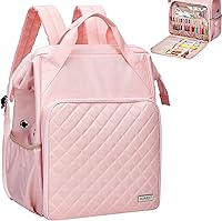 HOMEST Knitting Crochet Bag Backpack - Large Yarn Storage Organizer with Custom Pockets, Grommets, Fits 28+ Skeins, Pink