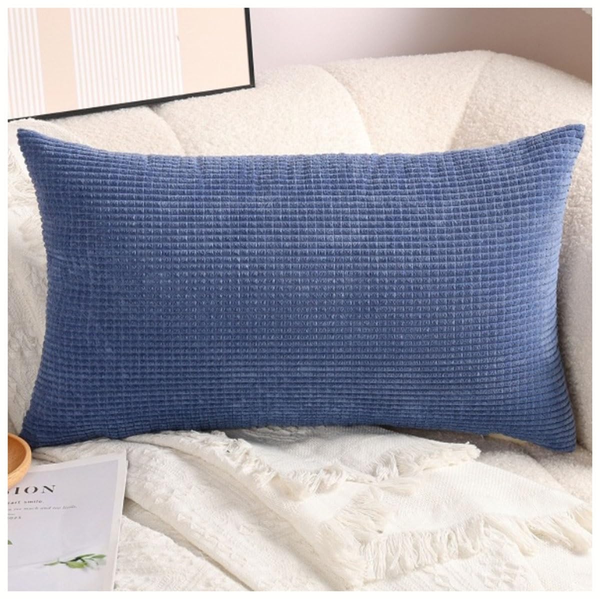 ZZDZW Rectangle Decorative Cushion Covers,Soft Throw Pillow Covers With Zip,Corduroy Pillowcases For Living Room Couch Sofa Pillows Protector Cover (Color : Blue Gray, Size : 40x70 cm)