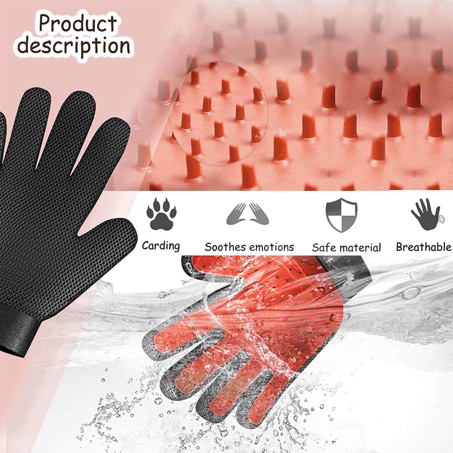 Pet Grooming Glove for Dogs & Cats, Hair Remover De-Shedding Brush Mitt with Five Finger Design - Image 3