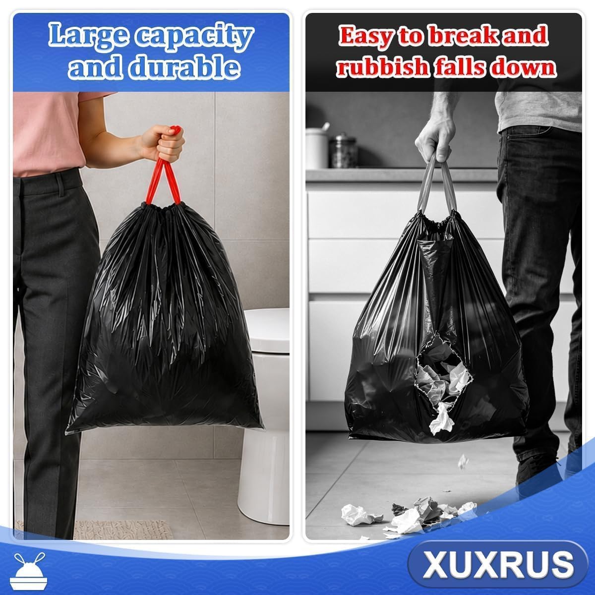 XUXRUS Tretmüllbeutel, 20 l, Badezimmer-Müllbeutel, klein, schwarz, 144