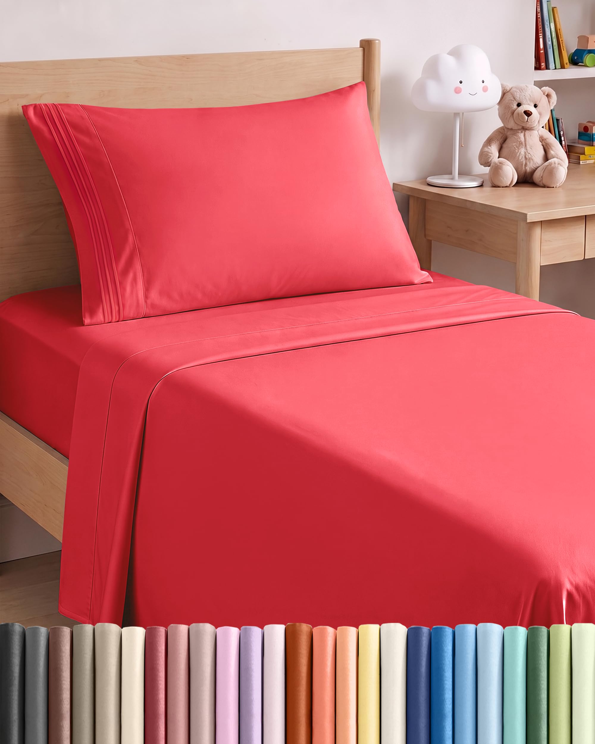 Twin XL Size 3 Piece Sheet Set - Comfy Breathable &amp; Cooling Sheets - Red