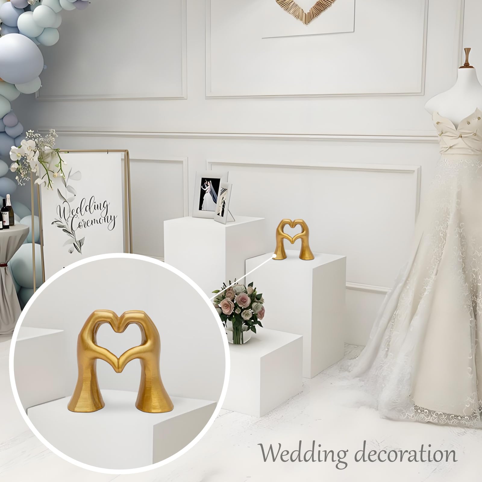 Escultura de manos de corazón para decoración de sala de estar, estatua estética de amor dorado para decoraciones de boda, regalos de despedida de soltera y regalos de cumpleaños