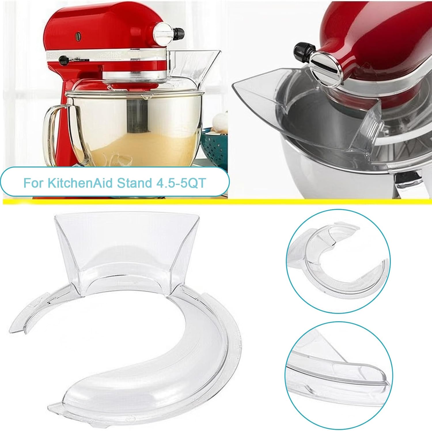 Splash Guard Mixer, Prevent Splashes - Pour Guard, Transparent Plastic Stirrer Cover, Splash Guard Replacement 4.5-5 QT Stand Mixer, Pouring Protection for Mixer Accessories, Stand Mixer image 2