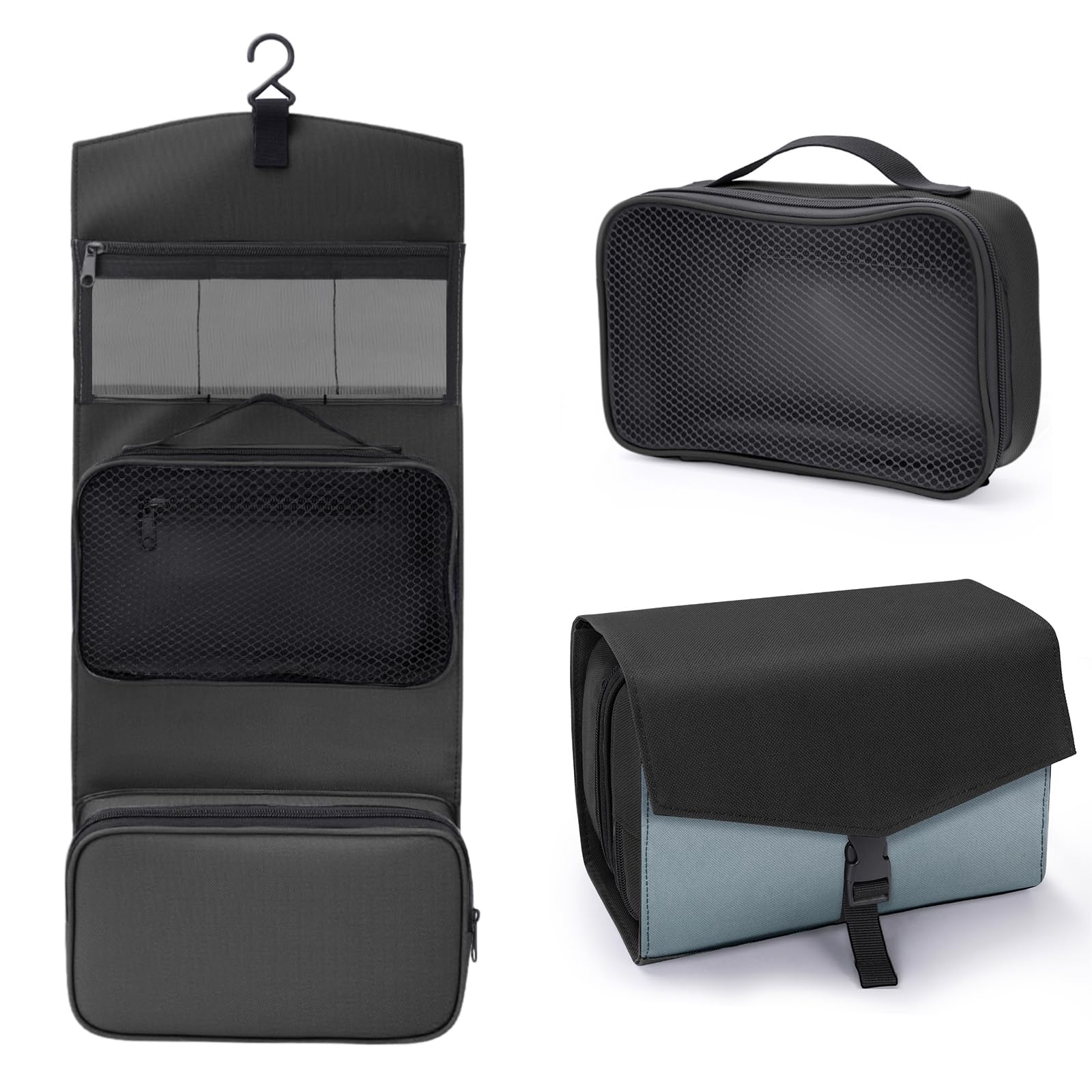 Simpolor Hängender Kulturbeutel,3 IN 1 Reise Kulturtasche zum Aufhängen,Abnehmbare wasserdichte Reisetasche Kulturbeutel für Damen Herren,Badezimmer-Aufbewahrungstasche Schwarz-XL