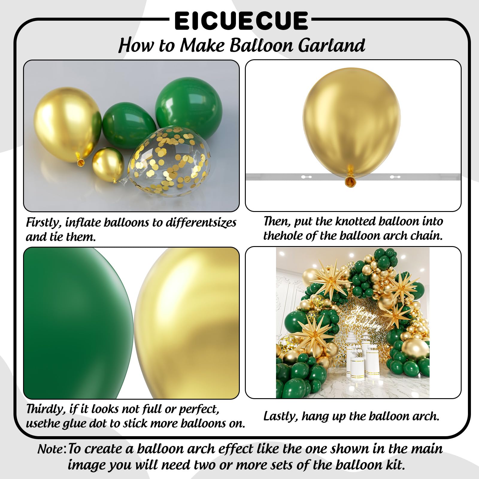 Kit de arco de globos verdes y dorados
