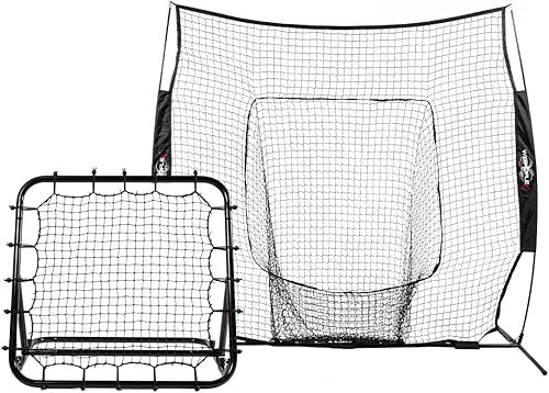 Web Flex Spider Series Rebounder 3 x 3 pies y red de calcetines de béisbol y sóftbol de 7 x 7 pies  Red de paso trasero ajustable + red de golpeo