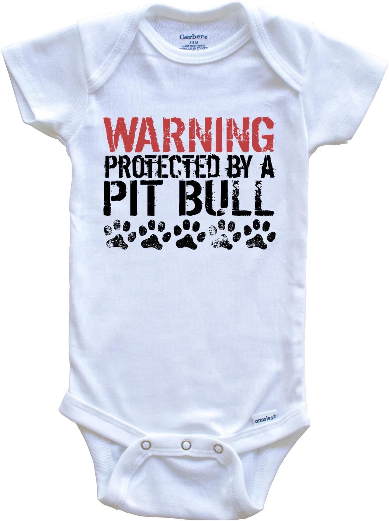 Warning Protected by A Pit Bull Funny One Piece Baby Bodysuit Funny Dog Baby Bodysuit