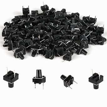 100pcs 6*6*8mm 0.24"*0.24"*0.32" micro tactile switch push-button switch,featuring 2 brass-pin straight-insertion design,SPST 50mA 12V DC,suitable for breadboard and electronic circuit board.