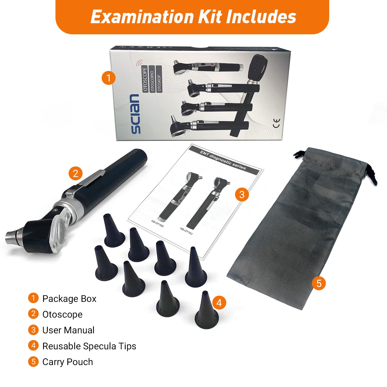 Scian Otoscope - Ear Scope with Light, Pocket Ear Diagnostic Kit with 3X Magnify Lens & 8 Speculum Tips for Kids,Elders,Dogs,Home Use (New-Black)