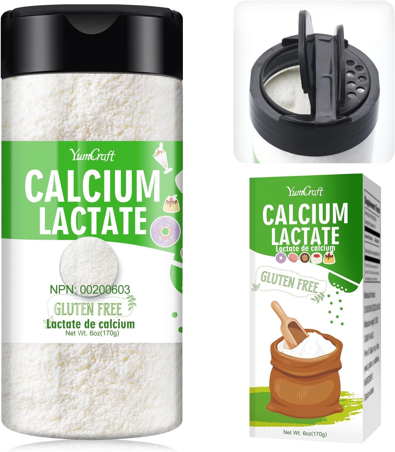 6 oz Calcium Lactate Powder - 100% Pure Calcium Lactate Food Grade - Keep Shape of Food - Helps Neutralize Food Acidity - Dairy Breads Pastries Bake - 170g(Pack of 1)
