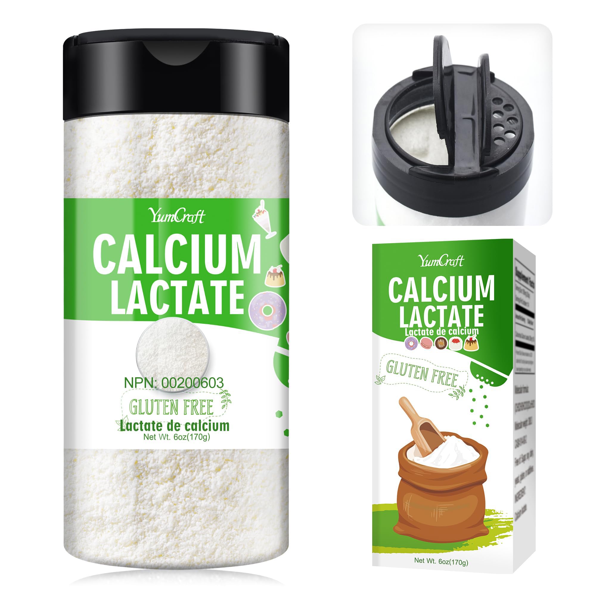 170g Calcium Lactate Powder - 100% Pure Food Grade - Standard Process Pure Calcium Lactate - Keep Shape of Food - Dairy Breads Pastries Bake