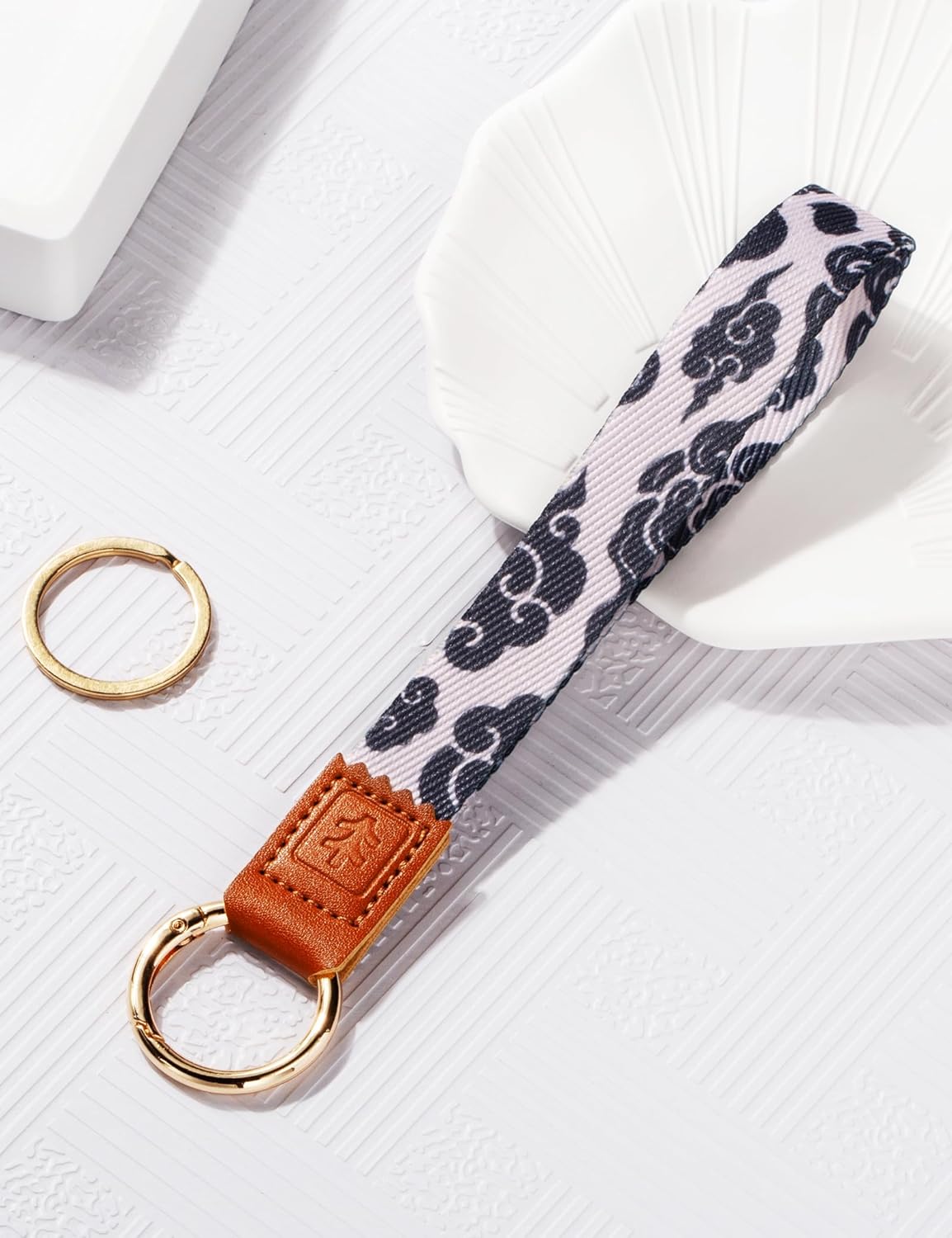 Condition photo showing New/Like New for wristlet keychain lanyard for keys, cute key chains for women, wrist strap keyring holder for car keys wallet auspicious clouds