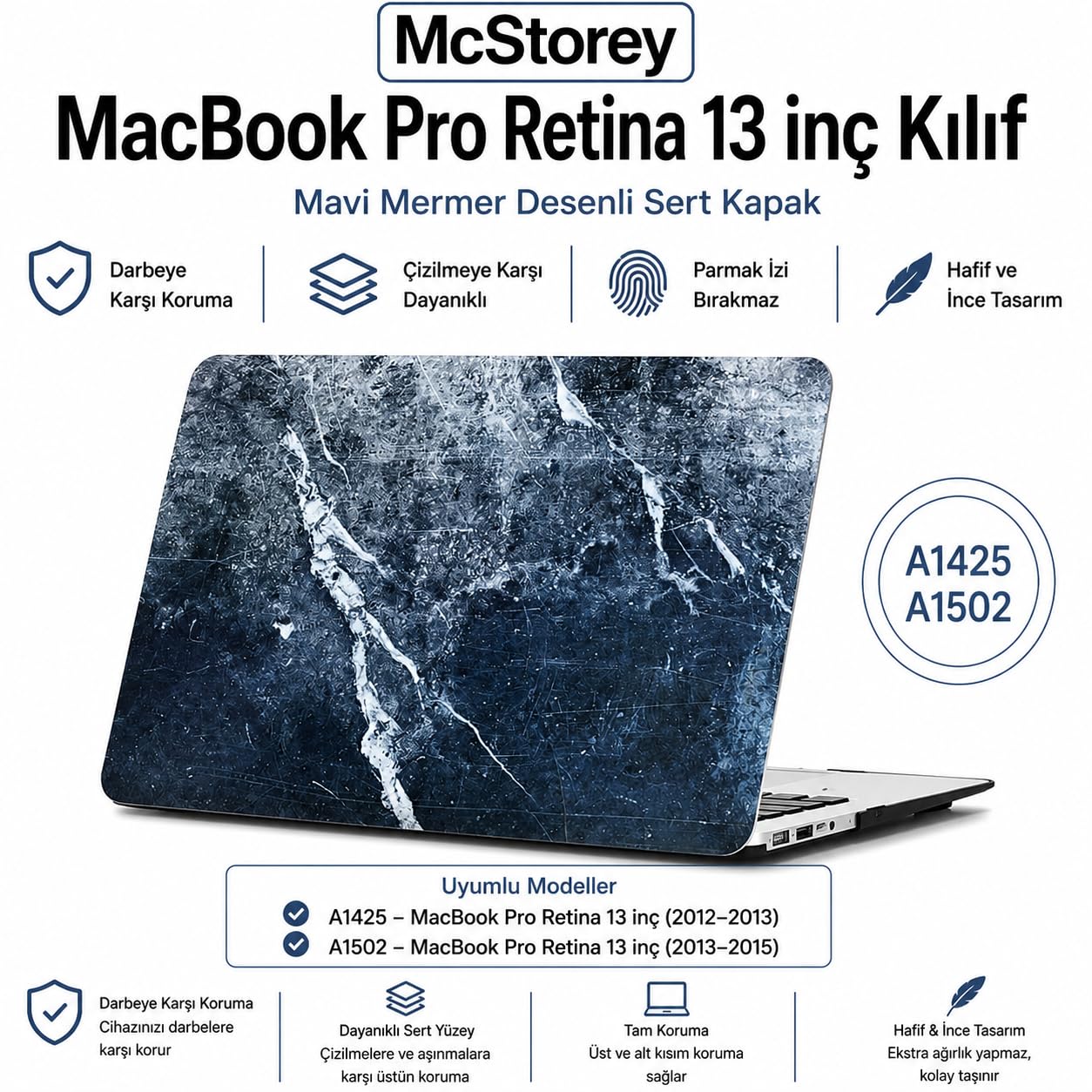 McStorey MacBook Pro 13 İnç Kılıf A1425 A1502 Uyumlu Sert Kapak Hard Case Koruyucu Retina 13 Laptop Kılıfı Mermer Desenli Çizilmeye Dayanıklı İnce Hafif Koruma R-25