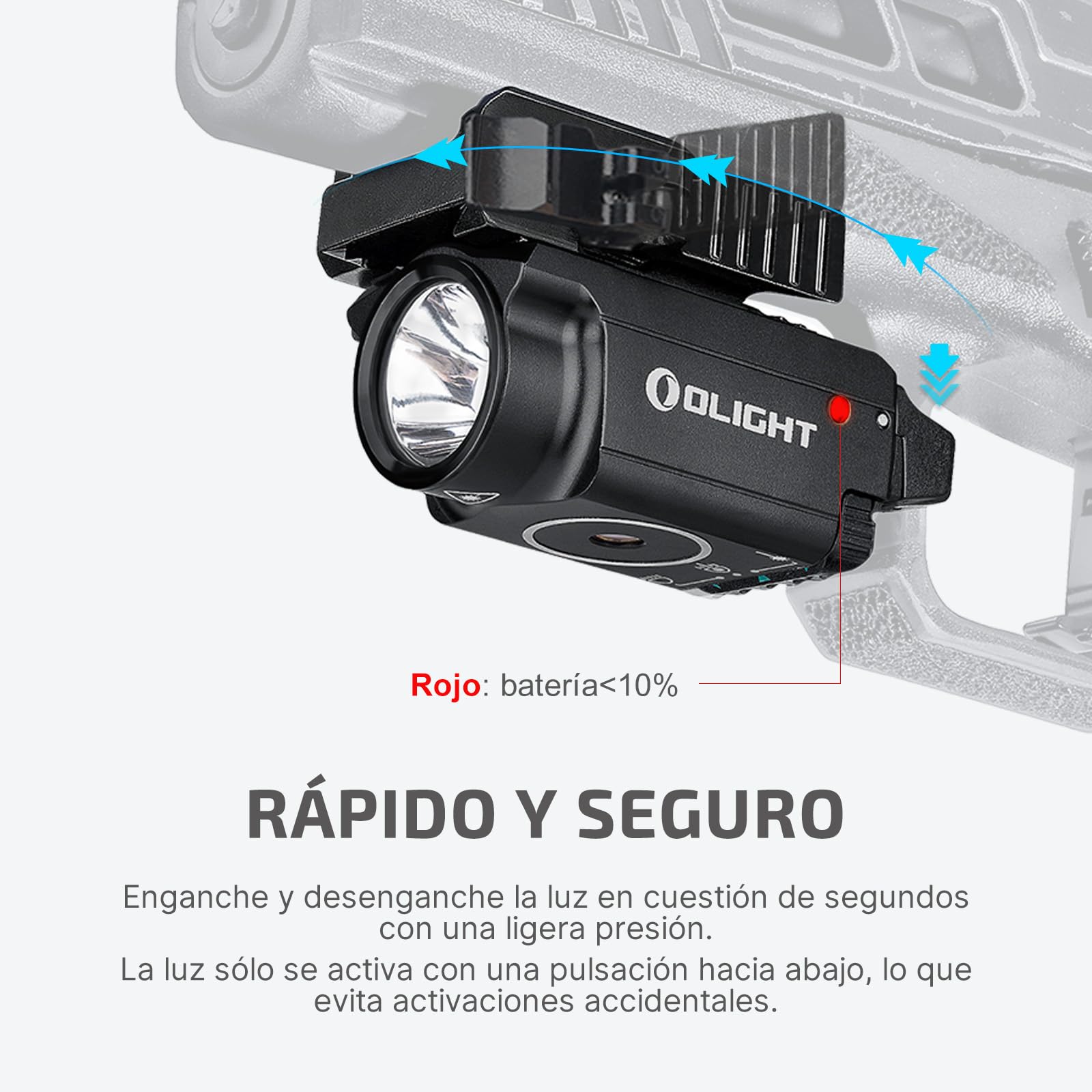 OLIGHT Baldr Mini Linterna Potente con Puntero de Haz Verde Ajustable 600 Lúmenes 130M 3 Modos con Riel Ajustable para Caza Compatible con Picatinny Rail y GL (Negro)