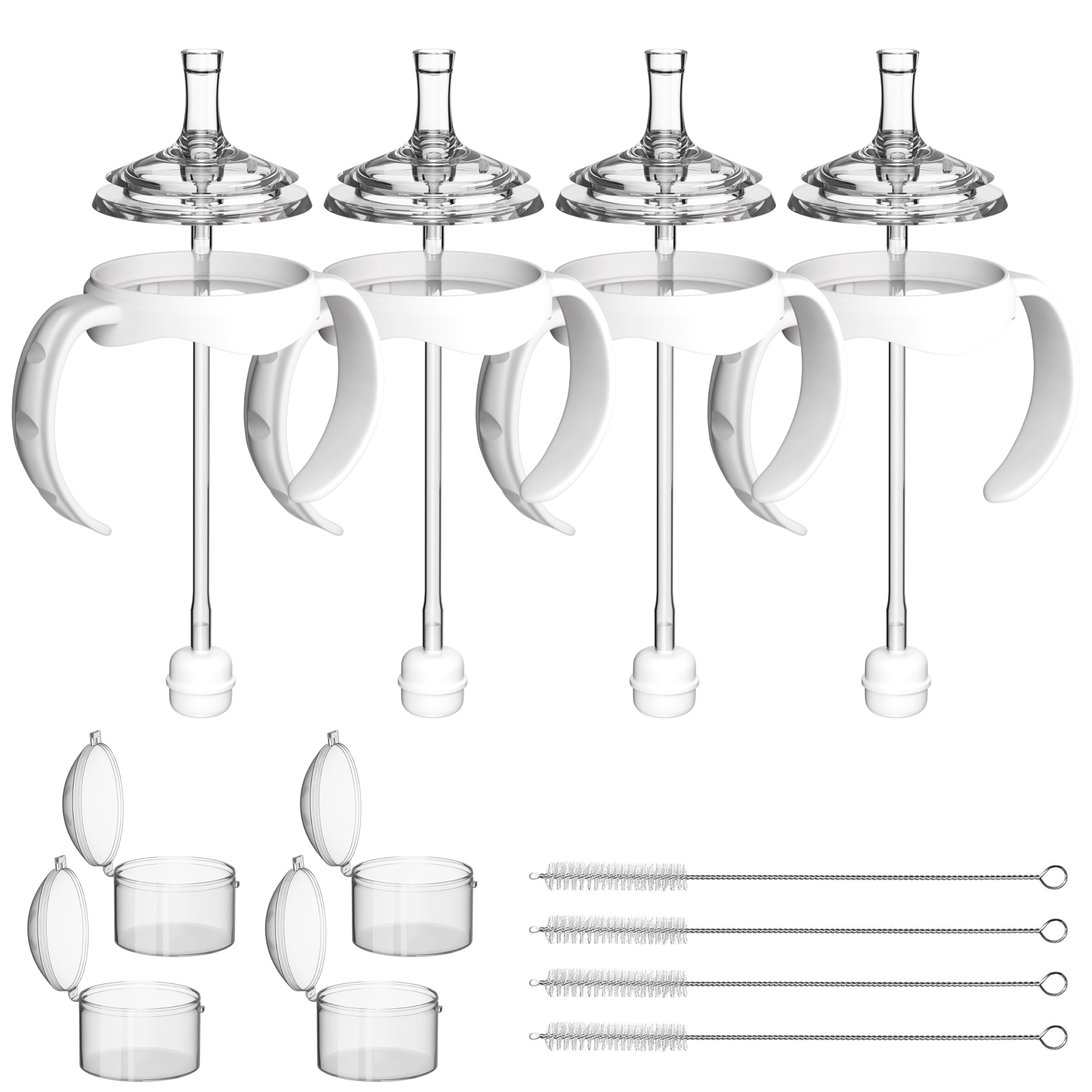 Photo 1 of Straw Sippy Cup Conversion Kit for Dr Browns Wide-Neck Baby Bottles, Sippy Cups Transition Kit with Soft Straw top,Weighted Straw, Bottle Handle, Cleaning Brush, Dust-Proof Case, 8m+, 2 Pack