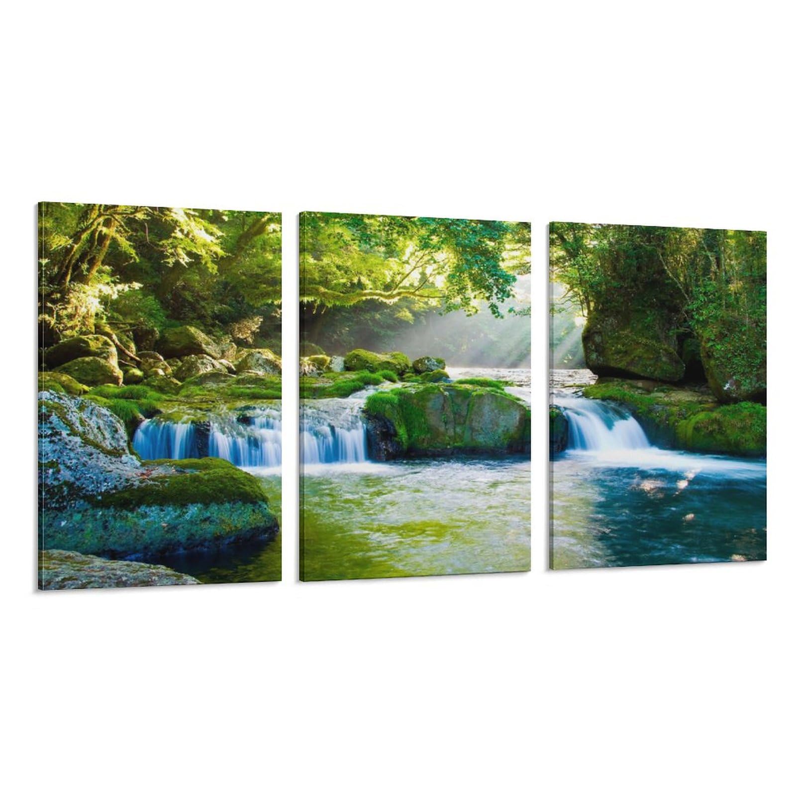 Amazon.co.jp: 3枚アートパネル 森の中を流れる渓流 壁掛け 幻想的な