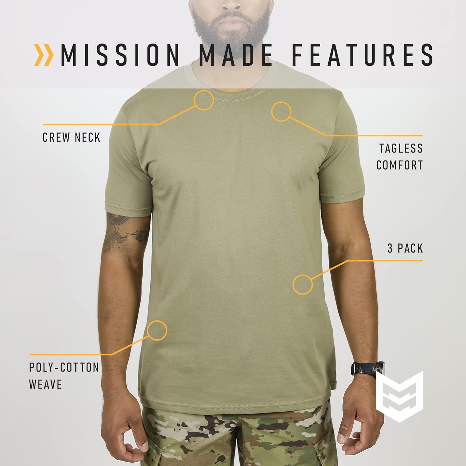 Mission Made Crew Neck T-Shirts (3 Pack) Tagless Tactical Military Tees for Men: Clothing, Shoes & Jewelry