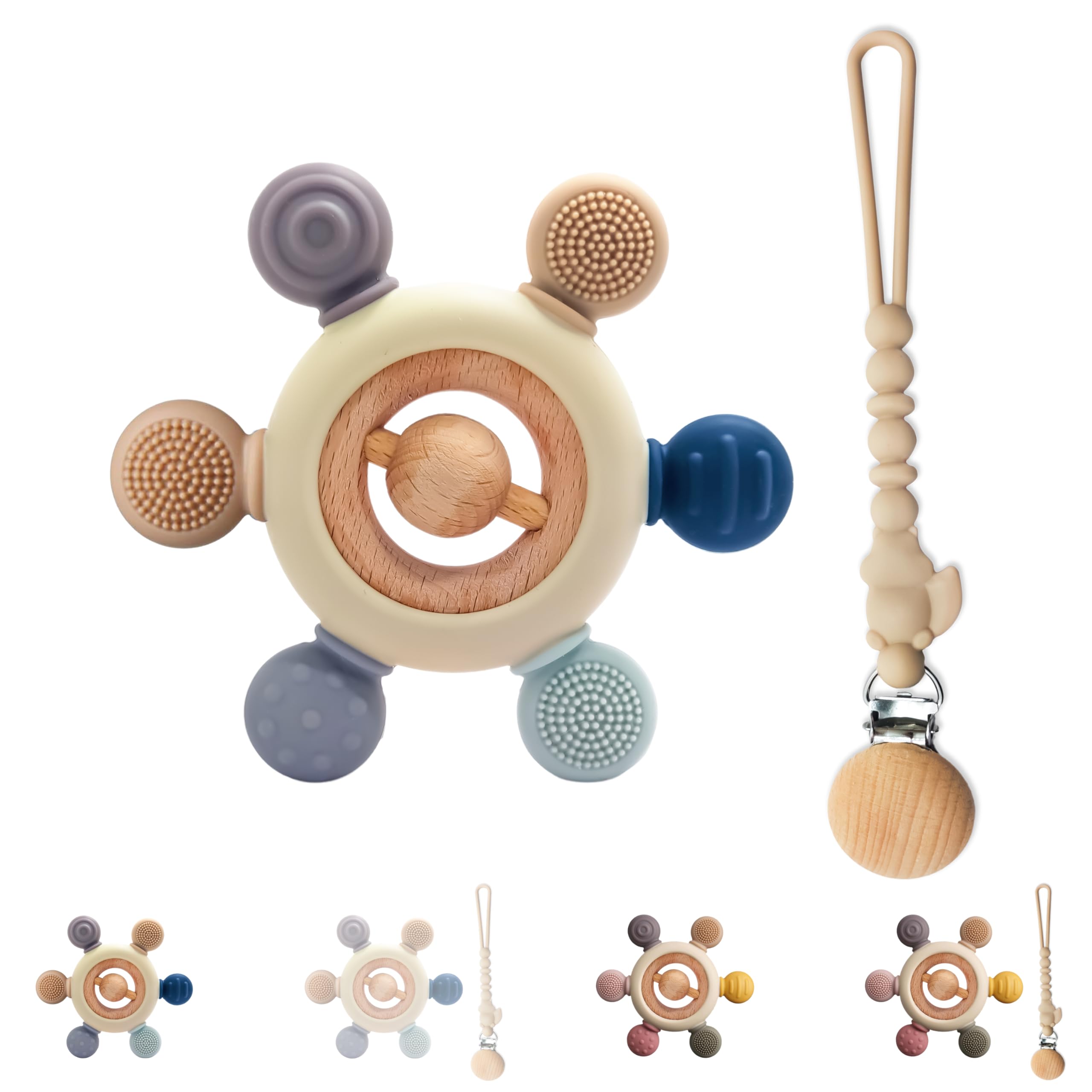 Bosmik - Mordedor bebe con Chupetero - Juguetes bebes 0-3 meses para la dentición - Mordedores bebes 3-6meses sensorial, silicona grado alimenticio libre de BPA - Regalo bebe