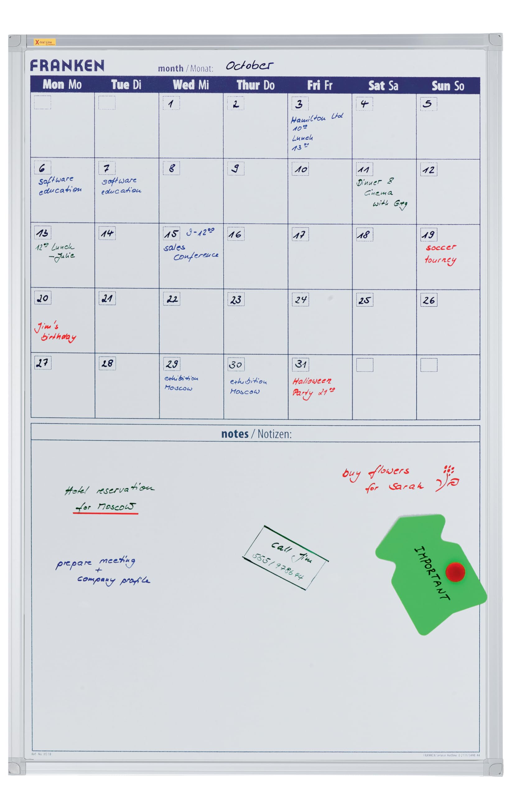 Franken Calendrier mensuel avec notes vo 18 90 x 60 cm