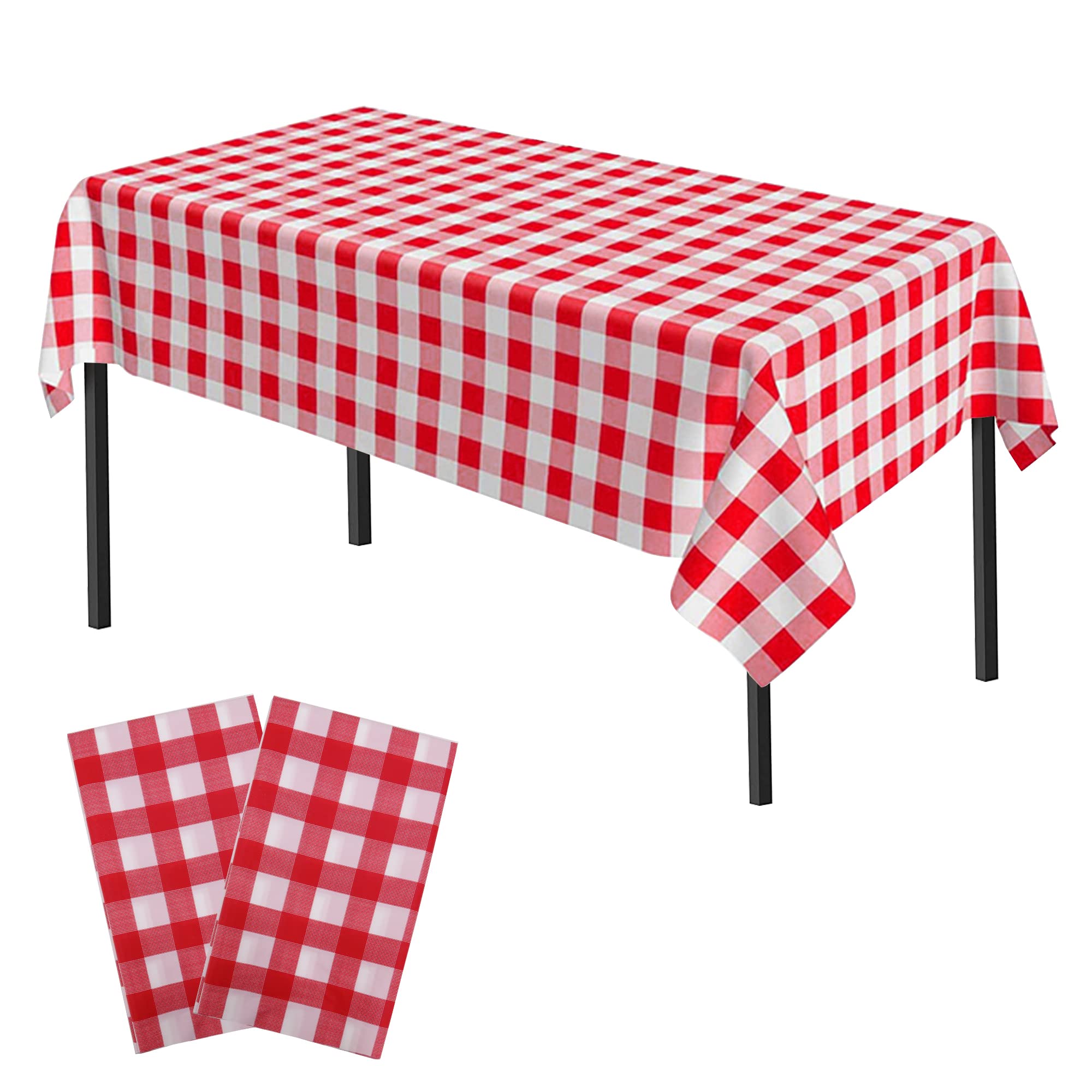 Time to Sparkle 2 Pack Plastic Tablecloths 54" x 108" Plastic Dining Table Cloth Premium Rectangle Table Cover for Parties Wedding Banquet etc Indoor Or Outdoor(Red Check)
