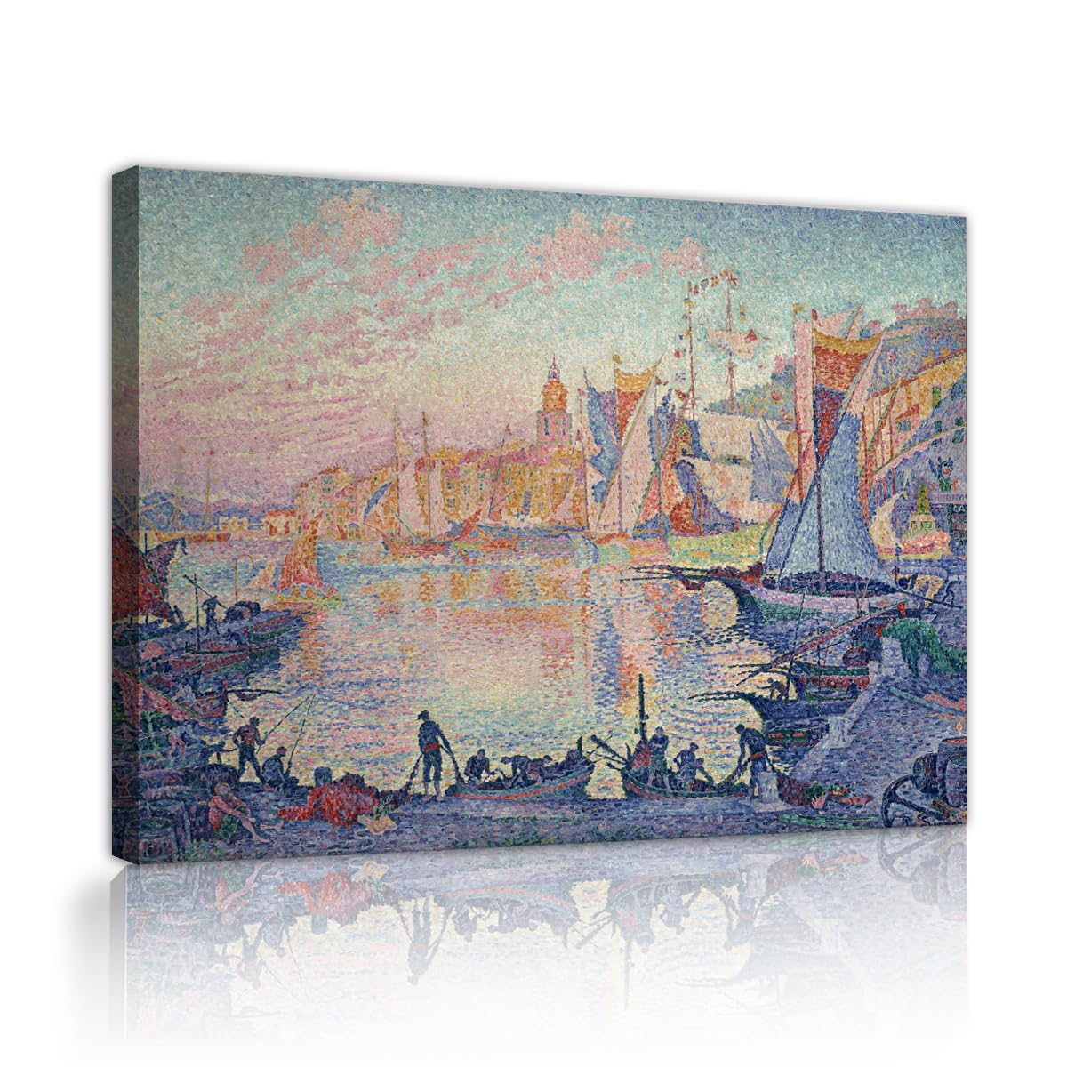 SHENGPOSTER Vintage Mediterranean Nautical Quay Canvas Wall Art Paul Signac the Port of Saint Tropez Art Print for Living Room Wall Decoration Innerframe 65x85cm