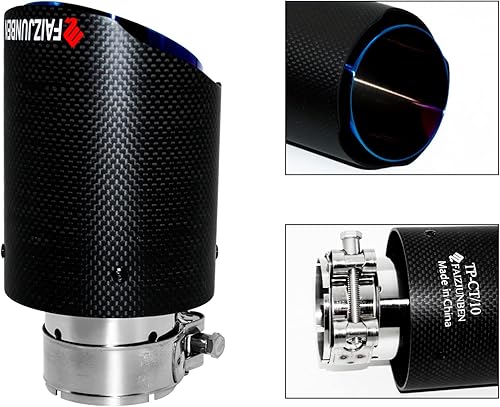 Miniatura 4 de Punta de escape de coche de fibra de carbono azul tostada, entrada de 2.1 pulgadas, salida de 3.5 pulgadas, tubo de escape de fibra de carbono para