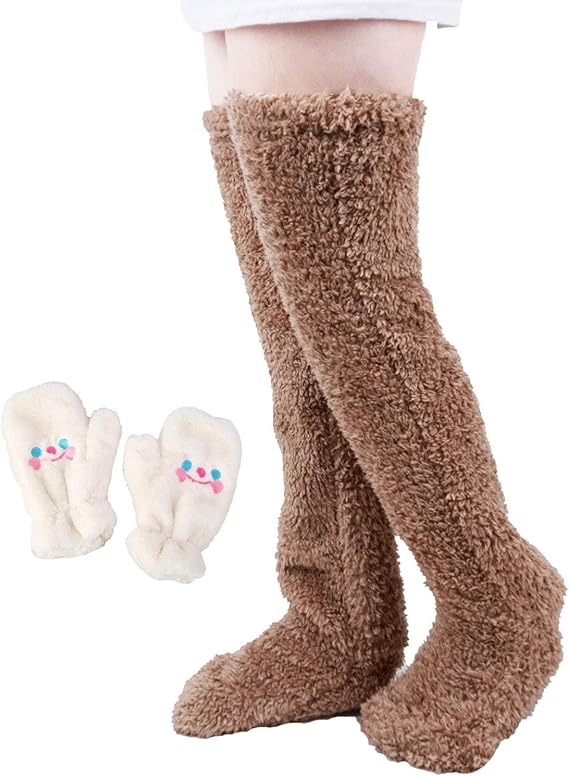 Amazon Shirui 即納品 極暖 足が出せるロングカバー レッグウォーマー 防寒 冷え性 ふわふわ ルームソックス 足温める グッズ 足元 暖かい 室内用 バレンタインデー ブラウン 手袋 靴下 通販