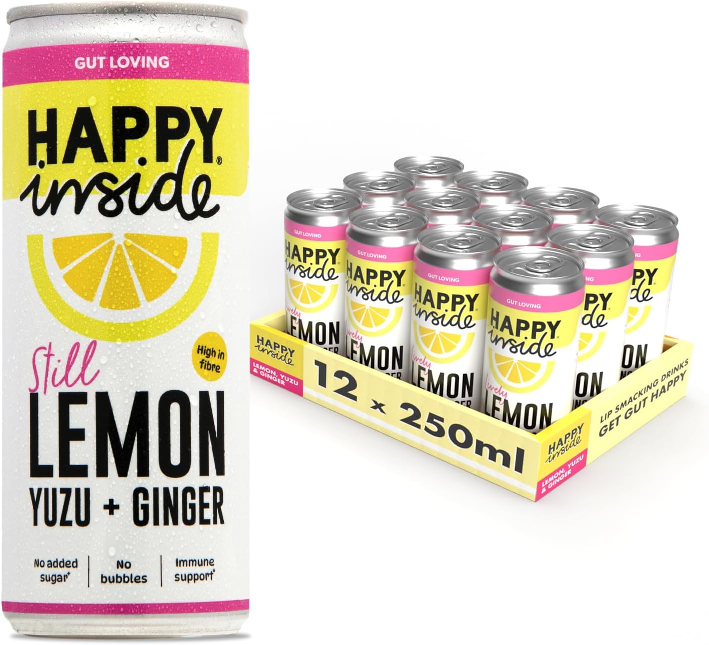 Happy Inside Gut Health Juice – Lemon, Yuzu & Ginger | No Added Sugar, High in Prebiotic Fibre, Vitamin C | Vegan (12 x 250ml)