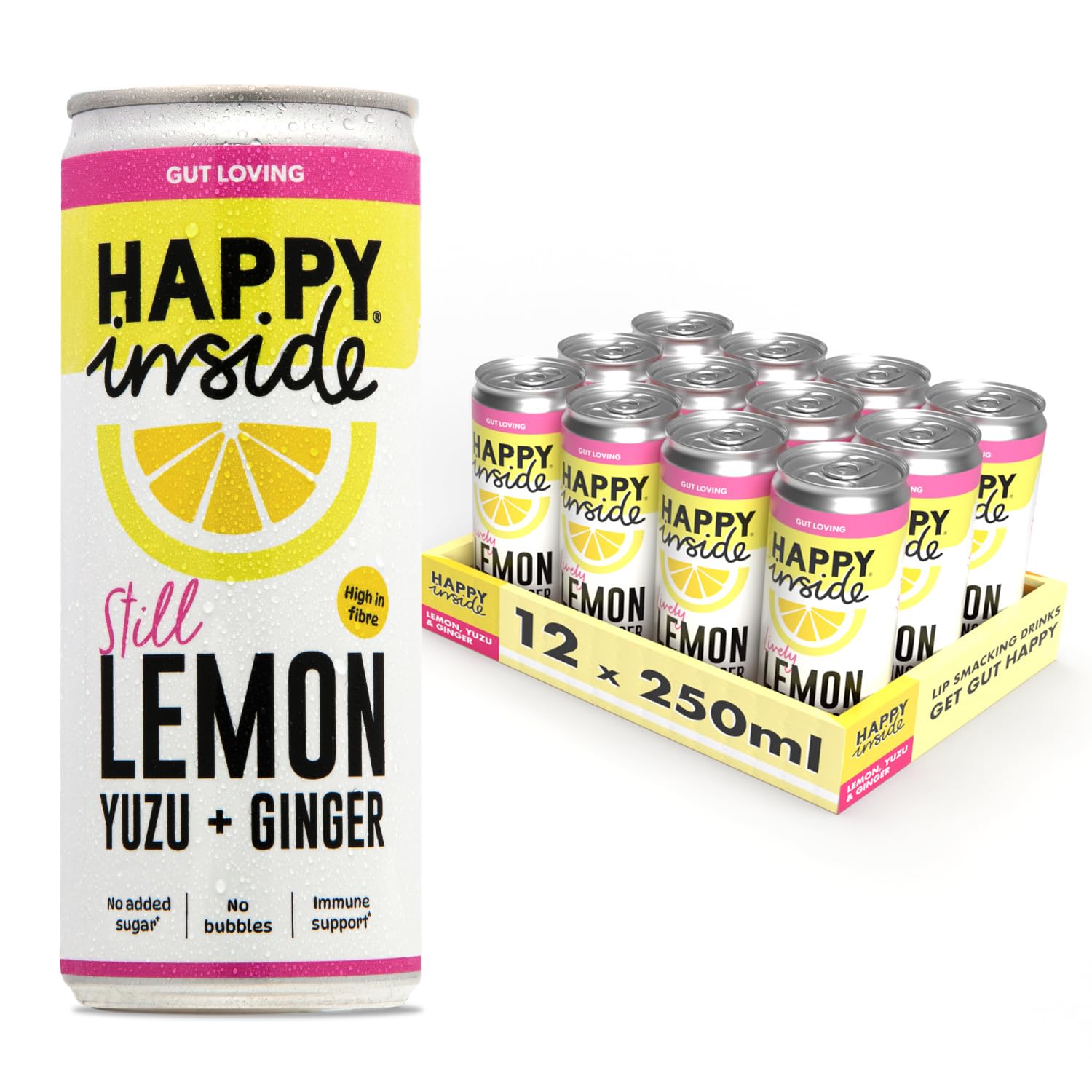 Happy Inside Gut Health Juice – Lemon, Yuzu & Ginger | No Added Sugar, High in Prebiotic Fibre, Vitamin C | Vegan (12 x 250ml)