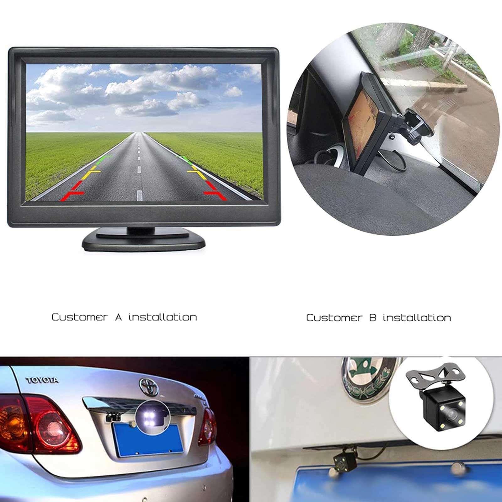 4LEDs Vision Nocturne Étanche Voiture Reculée Caméra de Recul w / 5 Pouces HD Voiture LCD Moniteur pour RV/Camion/Voitures/Caravane/fourgonnette