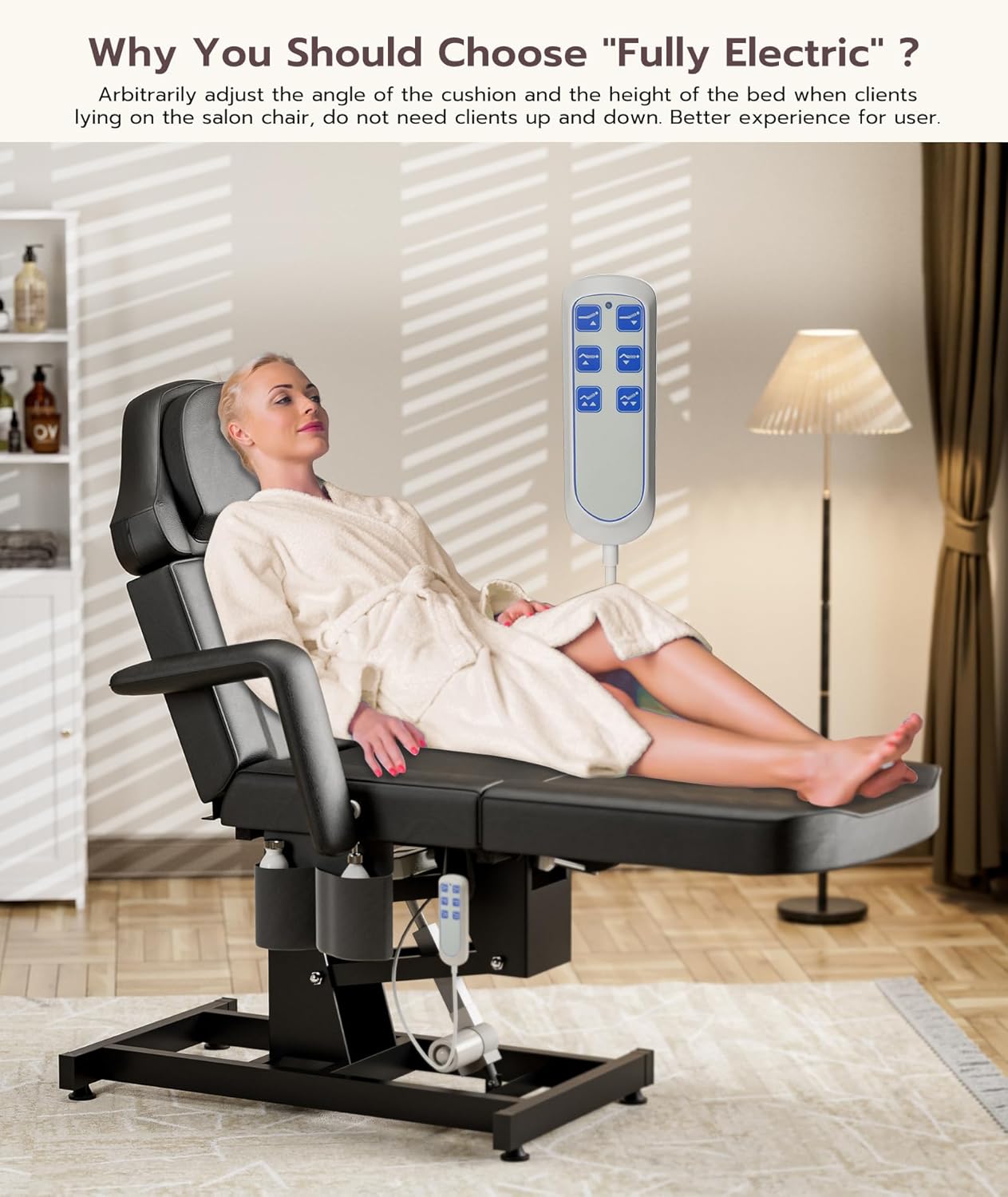 Icoget Fully Electric Esthetician Bed Tattoo Chair, 3 Motor Facial Chair for Client, Professional Spa Beauty Bed Massage Table for Lash Extensions, All Remote Control, Black