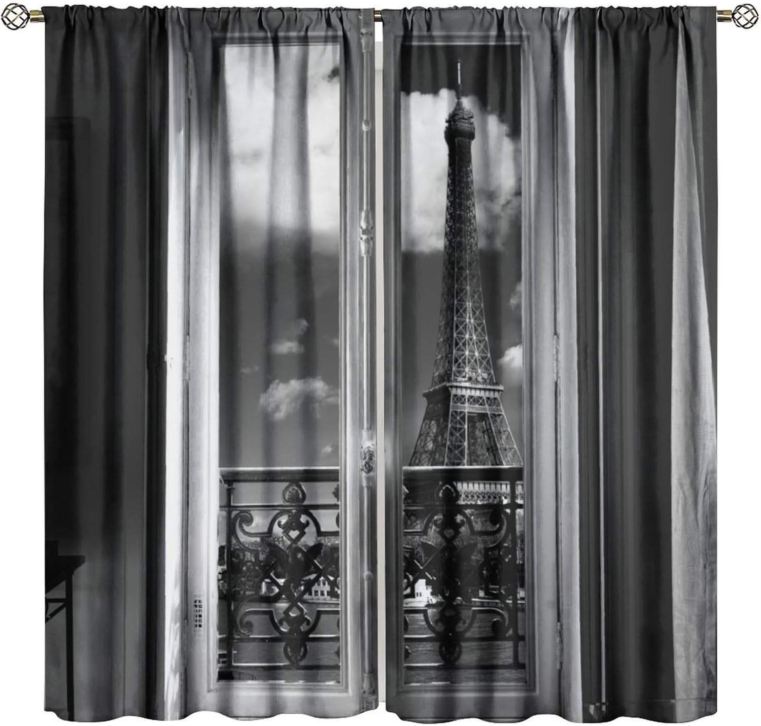Paris Tower Blackout Curtains, Romantic European City Architecture Eiffel Tower Landscape Windows Treatments Rod Pocket Drapes for Bedroom Living Room 63" W X 63" L