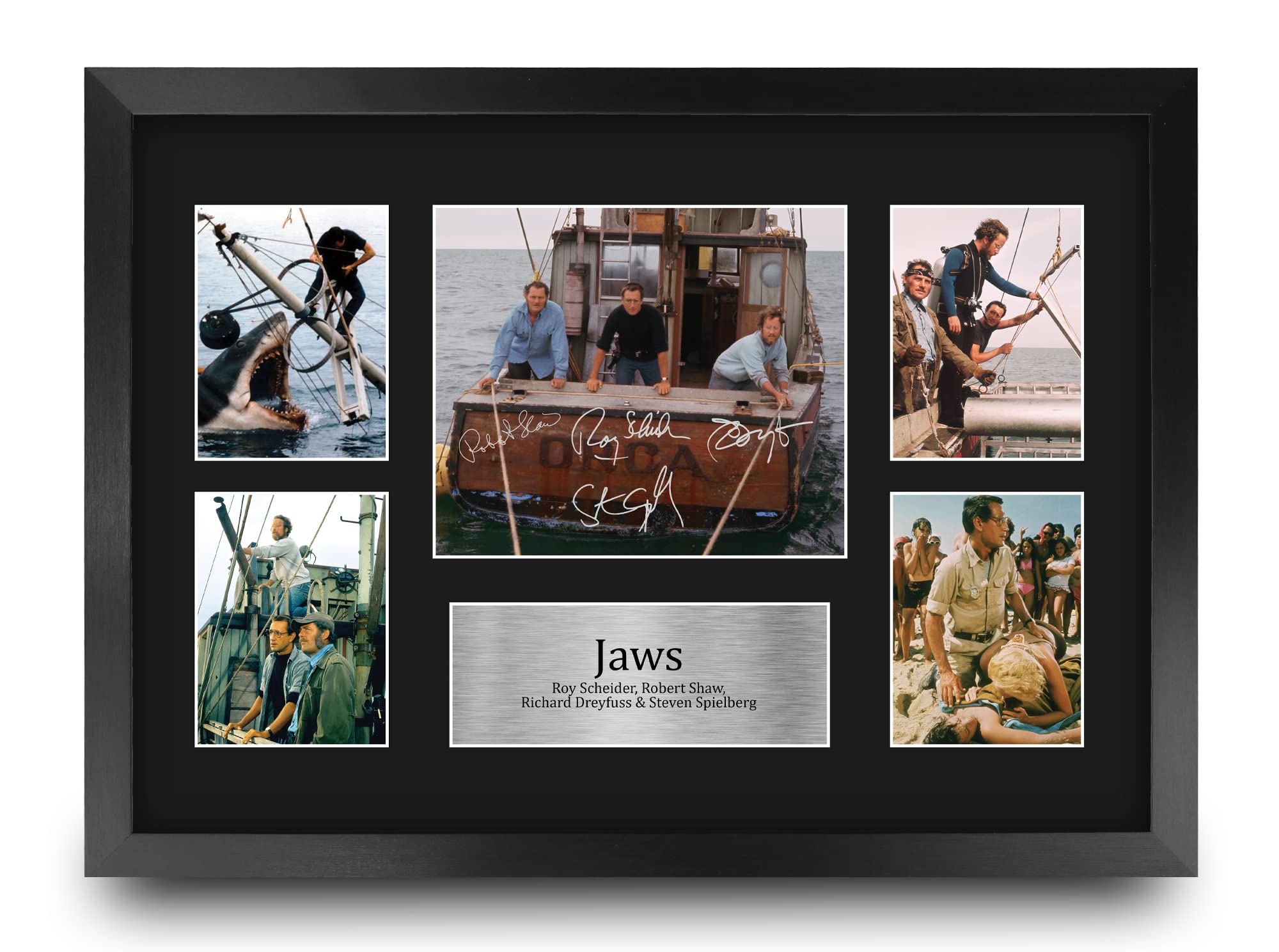HWC Trading Jaws 16 x 12 inch (A3) Printed Gifts Signed Autograph Presentation Display Montage for Movie Memorabilia Fans - 16" x 12" Framed