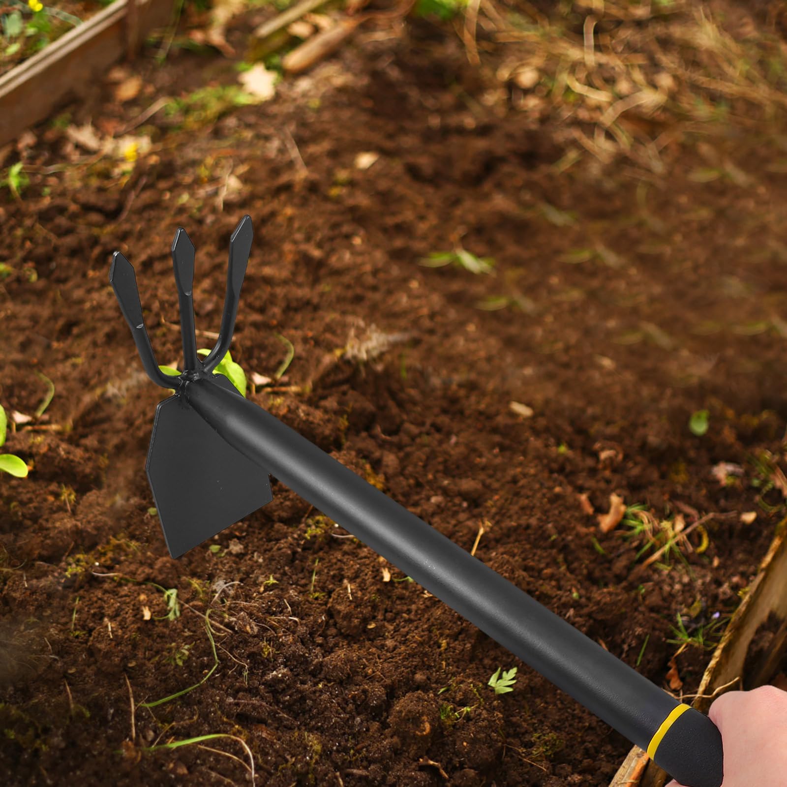 Azada y Cultivador de Acero al Manganeso Negro para Jardinería | Herramienta Portátil, Reduce la Fatiga de Mano y Muñeca, Uso en Plantación y Deshierbe