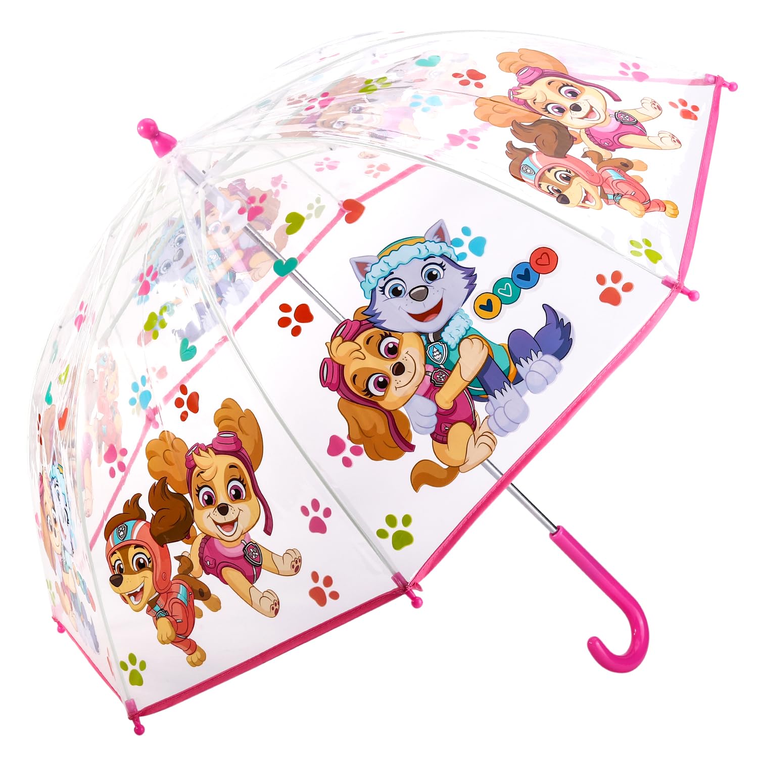 Tdl Girls Clear Pawpatrol Umbrella Kids Childrens Brolly Dome Lightweight Rain Cover Pink Skye & Everest Stick Umbrellas