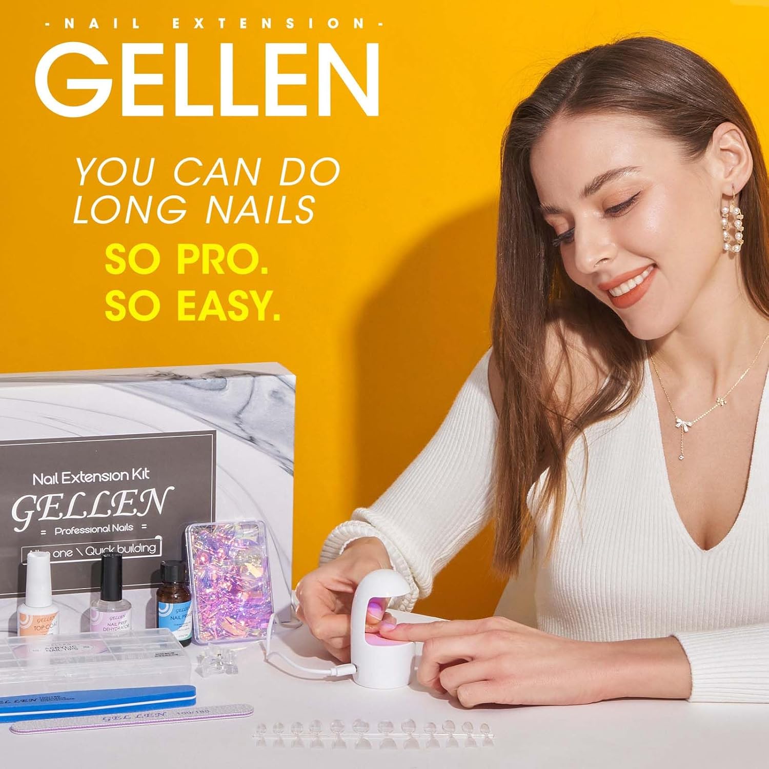 Gellen Gel Nail Kit Stiletto Nail Extension Kit 240pcs Long Almond 12 Sizes Acrylic Nail Tips Kit with Everything Nail Glue Gel U V Nail Lamp for Women Salon Nail Art
