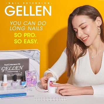Gellen Gel Nail Kit Coffin 240pcs Nail Tips Extension Set with Everything, Etch X Nail Tips DIY Kit Long Coffin Gel Nail Glue U V Light for Women