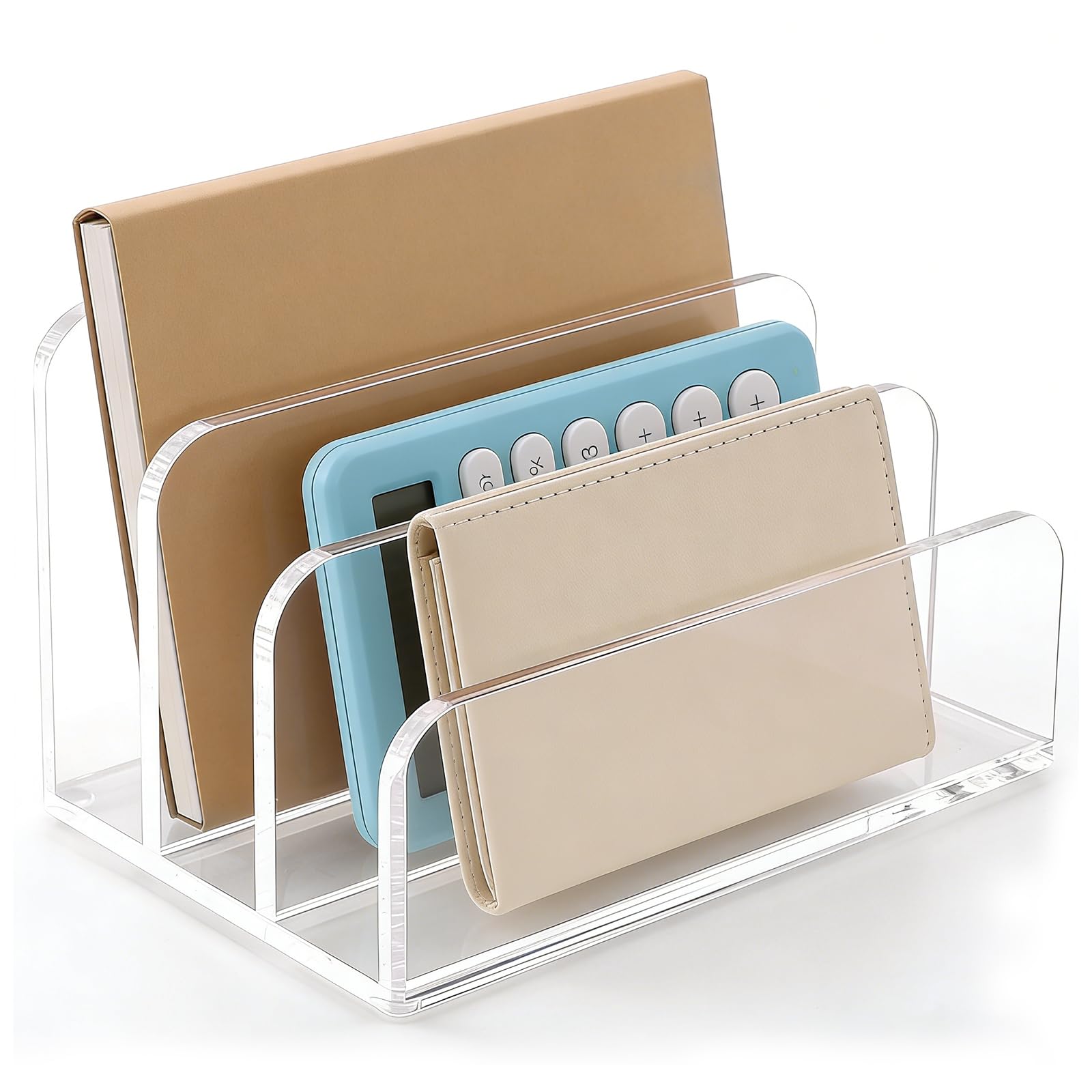 Soporte expositor de acrílico, porta documentos para escritorio, 3 compartimentos, organizador de correo porta documentos transparente para oficina, hogar y homeoffice