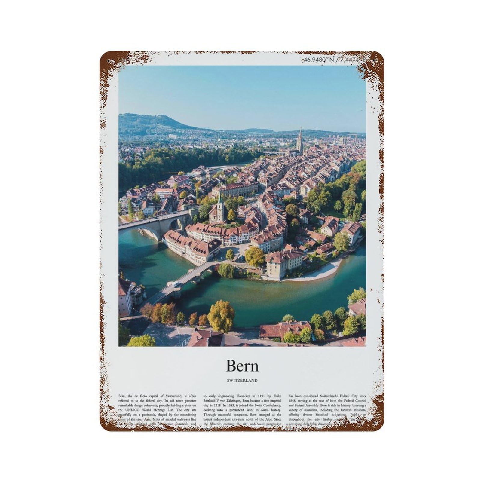 xiaoxiaoshen Bern Switzerland City Scenery Wall Decor Art Metal Tin Poster Modern Home Decor Art Home Bar Shop Decorations Vintage Sign 40x30cm