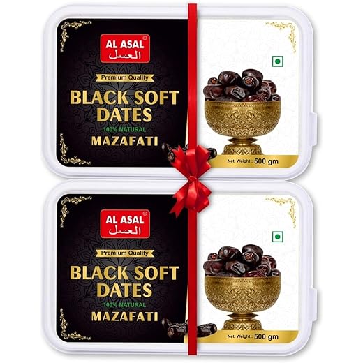 Al asal Black Soft Dates 1Kg (500g X 2) Mazafati Dates Dry Fruits Dates All Natural | No Preservatives | No Added Sugar | Gluten Free | Non GMO | Khajur | Khajoor | Khejur Premium International Fresh Queen Dates 100% Naturally Dried Dates