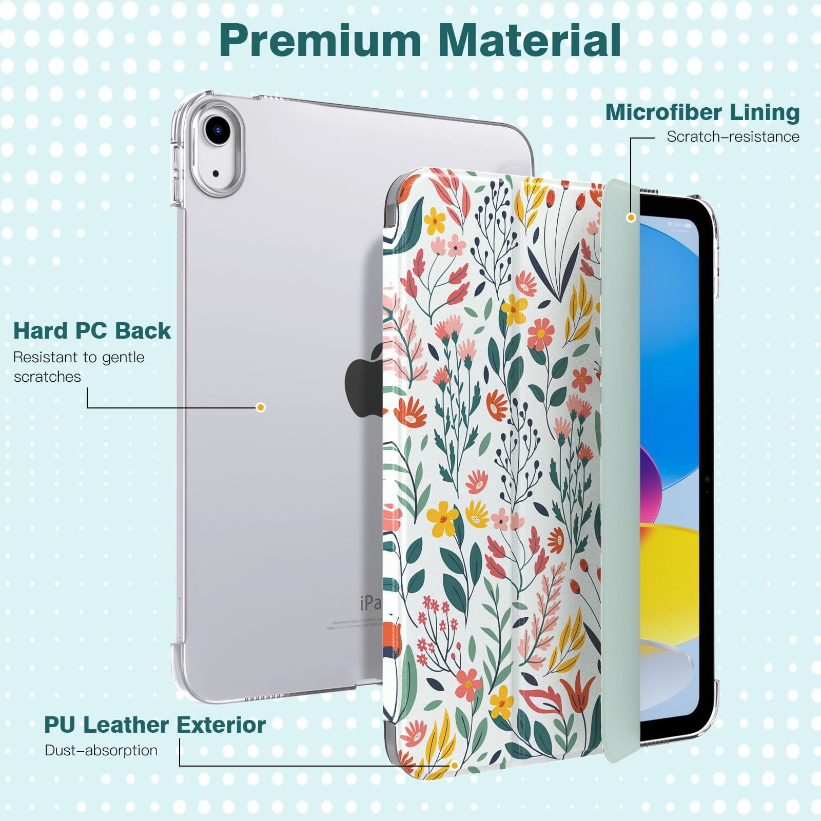 TiMOVO Cover Custodia Compatibile con iPad (A16) 11 Generazione 11 Pollici 2025/iPad 10 Generazione 10,9" 2022, Retro in PC Rigido Semi-Trasparente, Auto Sveglia/Sonno, Fiori